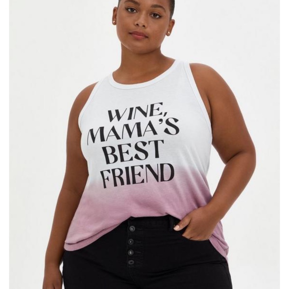 Torrid Classic Fit High Neck Tank - Mom Wine Friend Dip-Dye Mauve Purple White